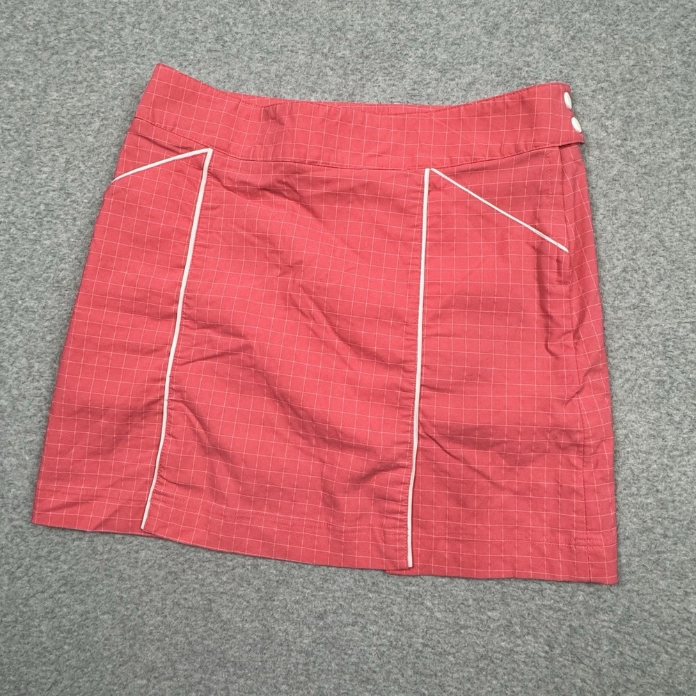 Lija Golf Skirt Women's 10 Lined Pockets Coral Window Pane Plaid Athletic Skort